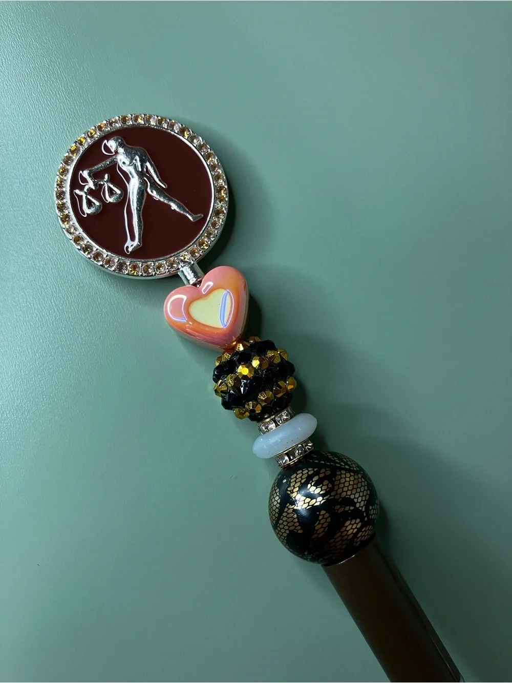 Libra Zodiac Medallion Brown Handmade Beaded Pen
